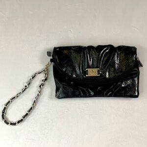 Nicole by Nicole Miller Wristlet Black Faux Leather‎ Clutch Adjustable